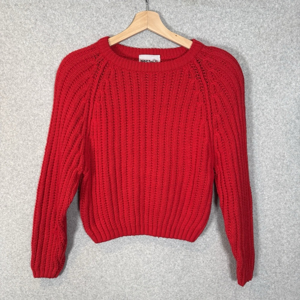 Vintage Sweater Womens Small Red Cropped Knit Pullover Shoulder Pad Knit Prezzia